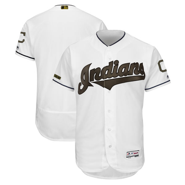 Men's Cleveland Indians Blank White 2018 Memorial Day Flexbase Stitched MLB Jersey - Click Image to Close